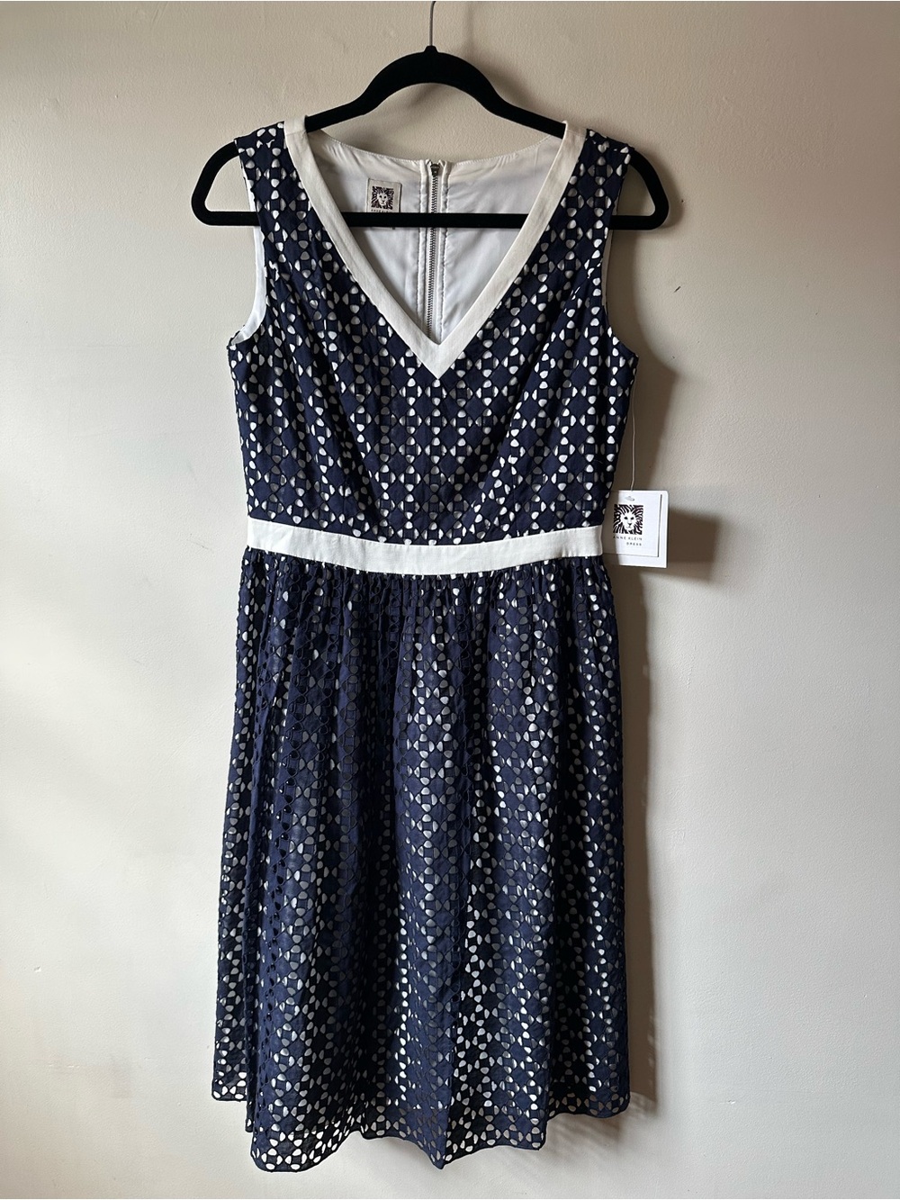 NWT Anne Klein Eyelet Dress Navy